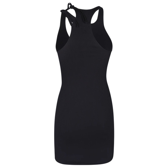 ANDREĀDAMO Black Ribbed Jersey Double Straps Mini Dress - Size L/XL - Picture 11 of 16